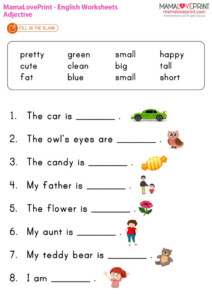 MamaLovePrint Grade 1 English Worksheets Basic Grammar Adjectives