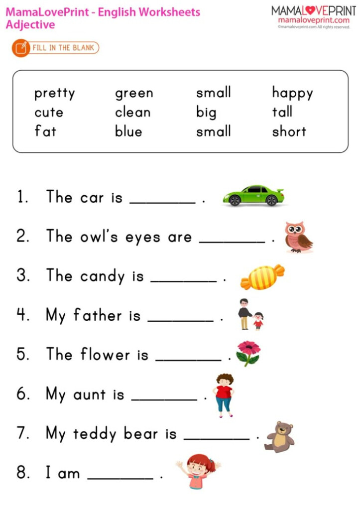MamaLovePrint Grade 1 English Worksheets Basic Grammar Adjectives 