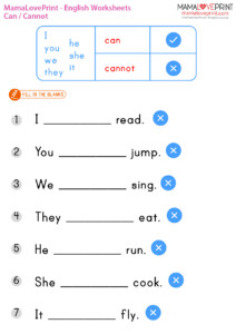 MamaLovePrint Grade 1 English Worksheets Basic Grammar Can
