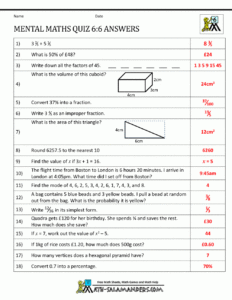 Mental Maths Tests Year 6 Worksheets