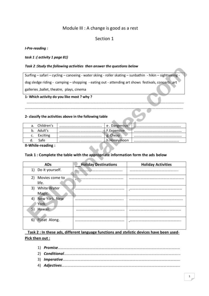 Module 3 Section 1 ESL Worksheet By Sisyomimyo