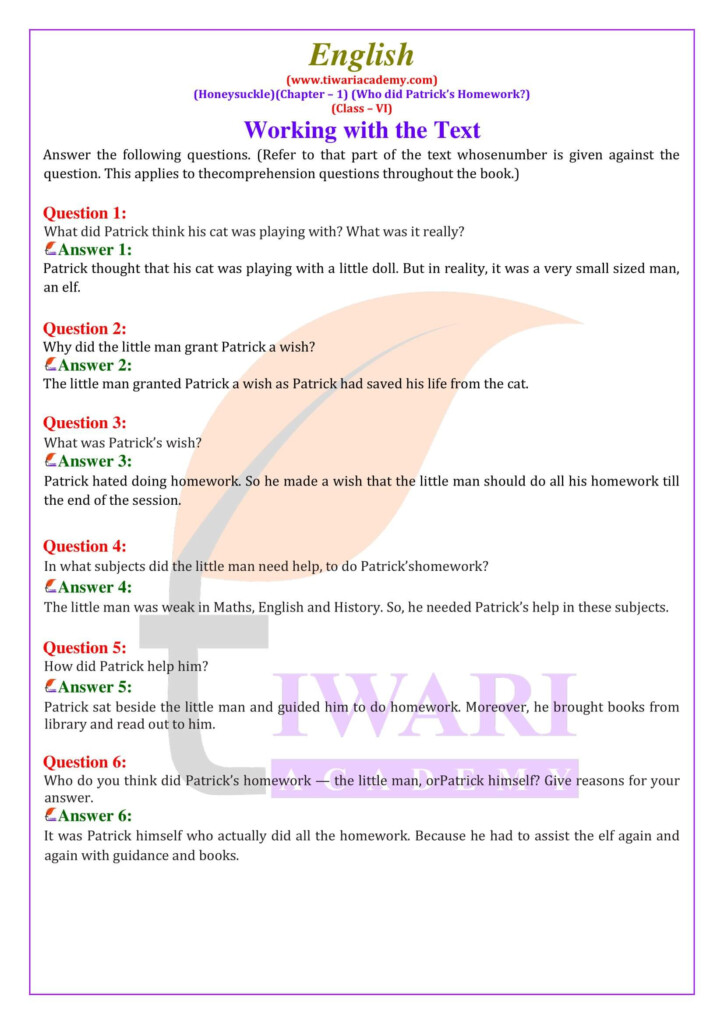 NCERT Solutions For Class 6 English Honeysuckle Chapter 1