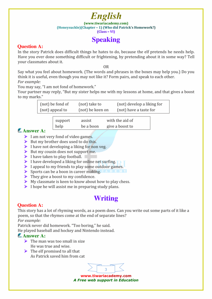 NCERT Solutions For Class 6 English Honeysuckle Chapter 1