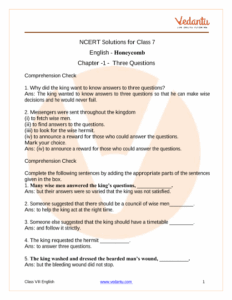 NCERT Solutions For Class 7 English Honeycomb Chapter 1 Three Questions