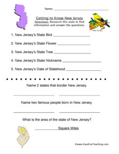 New Jersey Worksheet By Teach Simple