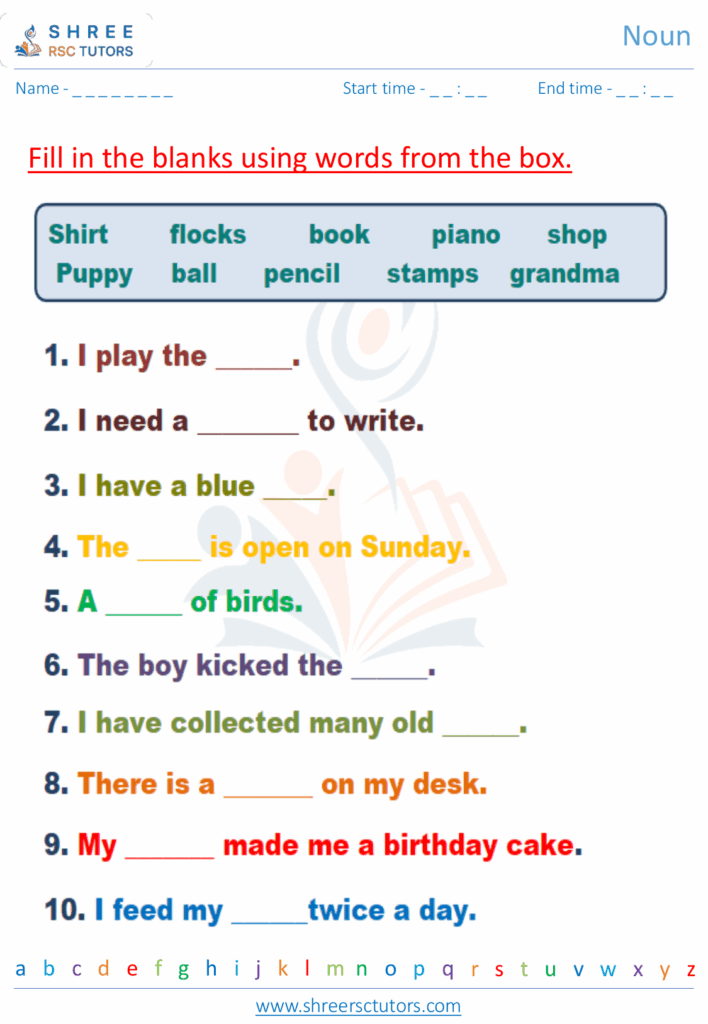 Noun Worksheets For Grade 2 English Shree Rsc Tutors
