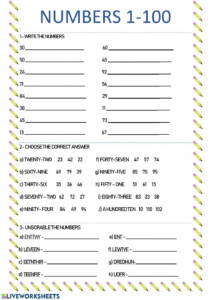 Numbers 1 100 Worksheet PDF