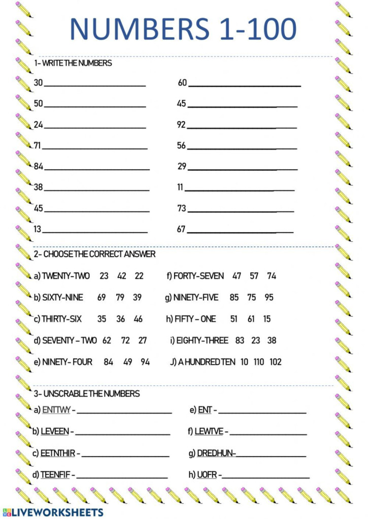 Numbers 1 100 Worksheet PDF