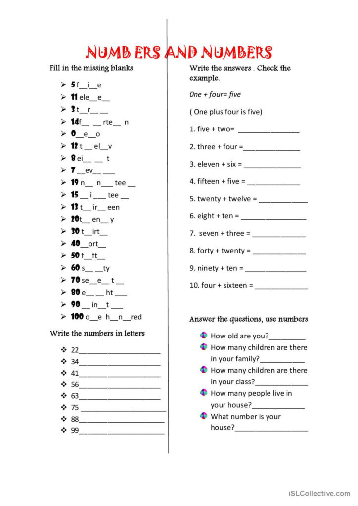 Numbers Numbers English ESL Worksheets Pdf Doc
