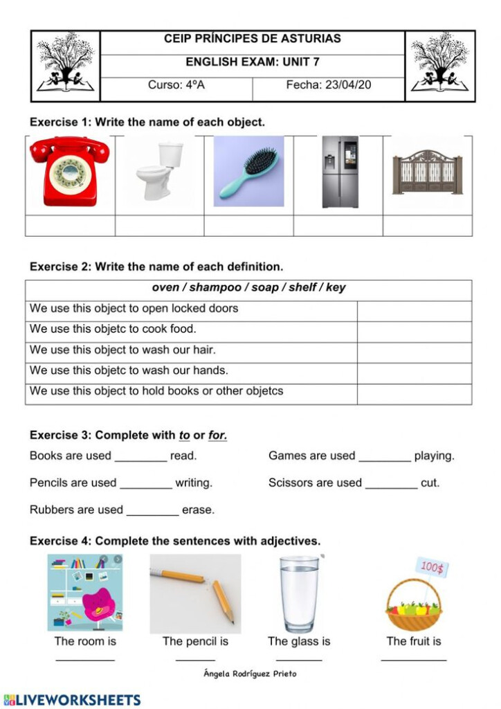 Objects In The House Interactive Worksheet English Exam 