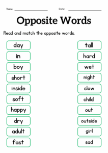 Opposite Words Worksheet For Grade 1 Or 2 Kindergarten Opposite Words