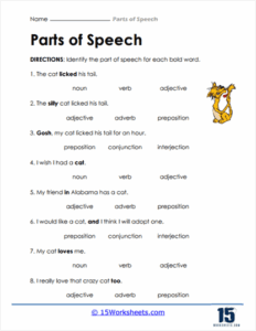 Parts Of Speech Worksheets 15 Worksheets
