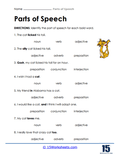 Parts Of Speech Worksheets 15 Worksheets