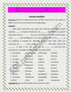 Passage Completion ESL Worksheet By Rttrr