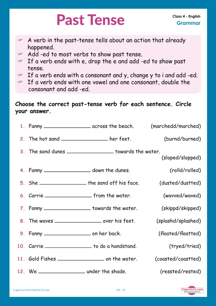 Past Tense Worksheet For Class 4 With Answers Design Talk