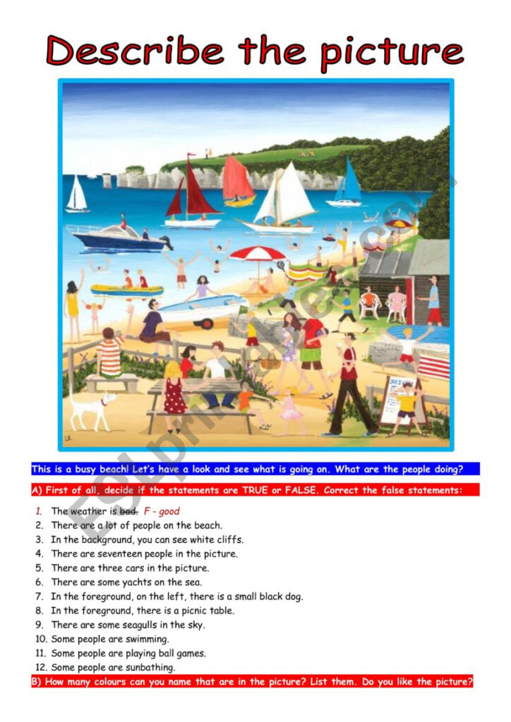 Picture Description Exercise ESL Worksheet By Cunliffe