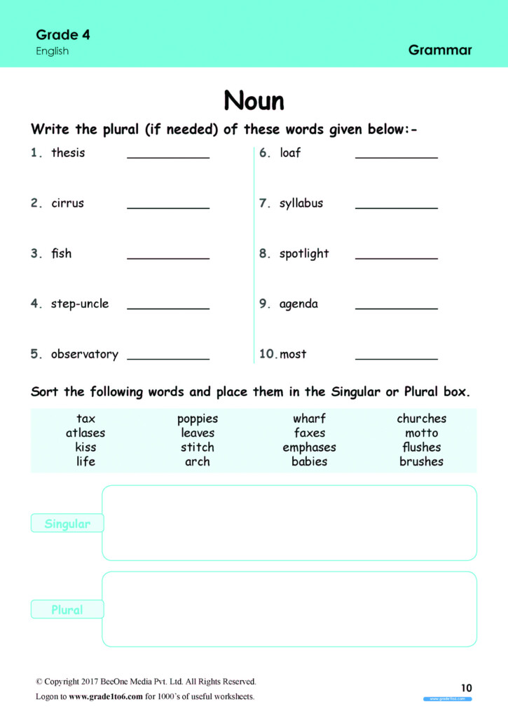 Pluralization Of Nouns Worksheets