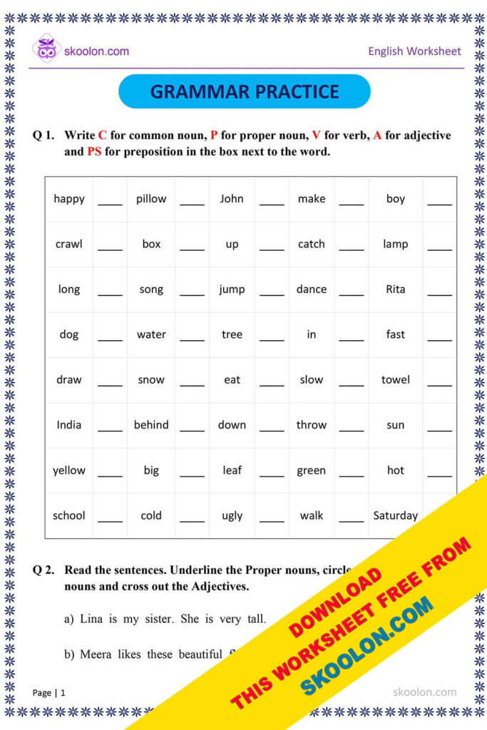 Practice Worksheets For English Grammar Worksheets For Kindergarten 
