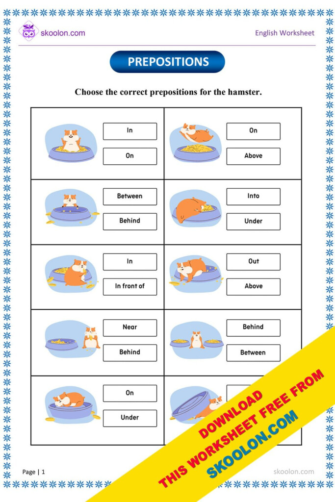 Preposition Worksheets For Grade 1