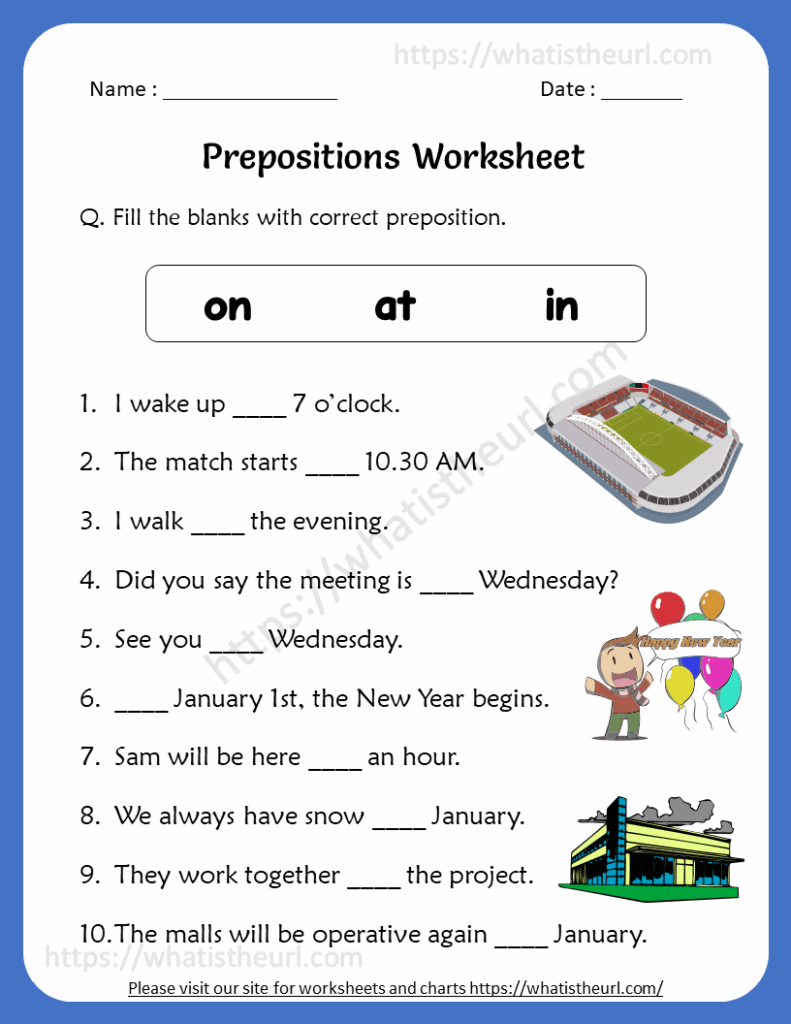 Preposition Worksheets For Grade 2 With Answers