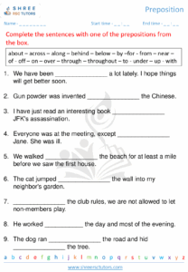 Preposition Worksheets For Grade 5 English Shree Rsc Tutors