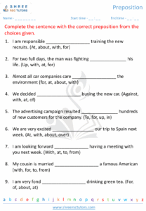 Preposition Worksheets For Grade 5 English Shree Rsc Tutors