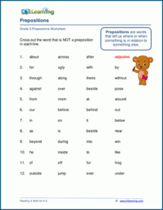 Preposition Worksheets K5 Learning