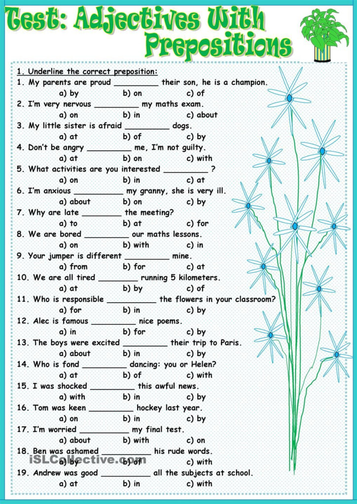 Prepositions Worksheets With Answers