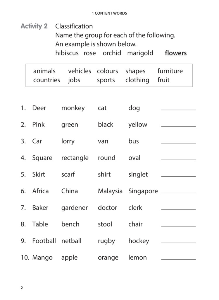Primary 1 English Vocabulary Practice CPD Singapore Education 
