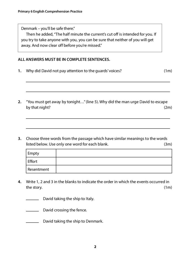 Primary 6 English Comprehension Practice CPD Singapore Education 