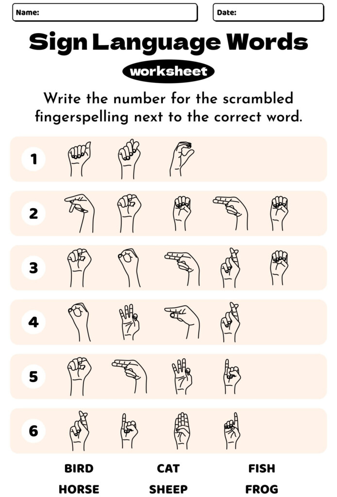 Printable Asl Worksheets