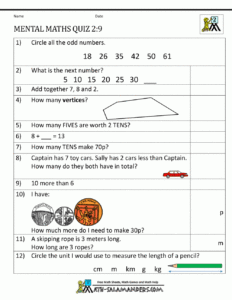 Printable Mental Maths Year 2 Worksheets