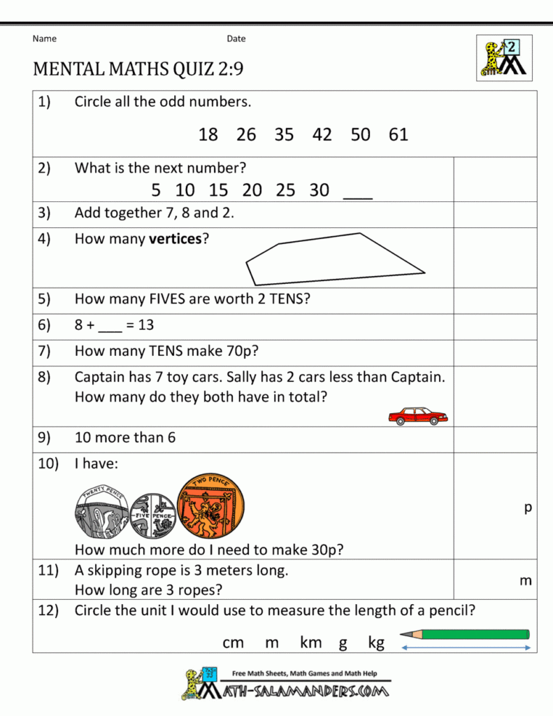 Printable Mental Maths Year 2 Worksheets