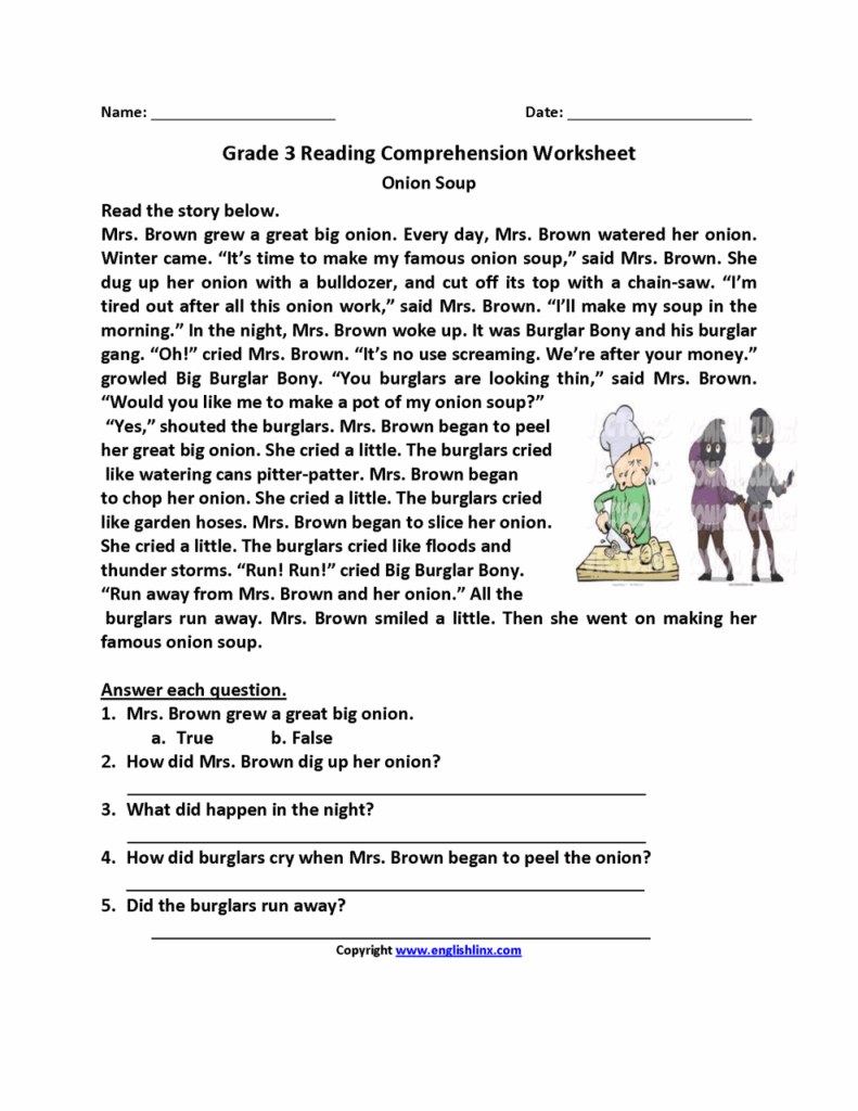Printable Reading Comprehension Worksheets For Grade 3 Pdf
