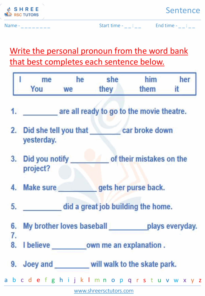 Pronoun Worksheets For Grade 4 English Shree Rsc Tutors