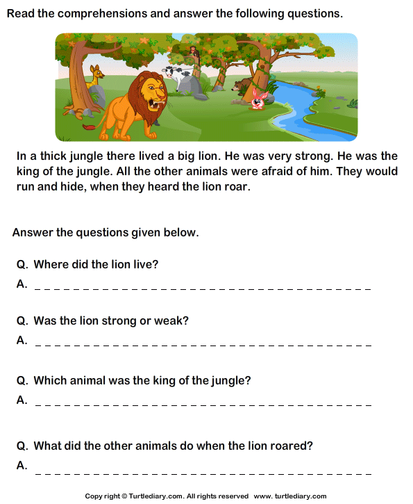 Read Comprehension Lion And Cock And Answer The Questions Turtle 