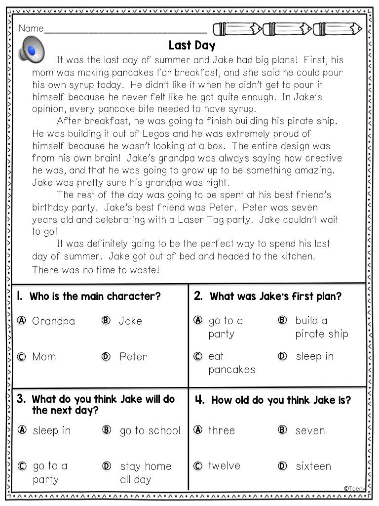 Reading And Listening Comprehension A Teeny Tiny Teacher