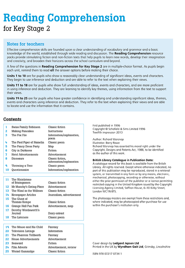 Reading Comprehension For Key Stage 2 Classroom Resources At Schofield 