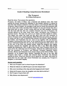 Reading Comprehension Passages Grade 6 Pdf Thaimacom Comprehension