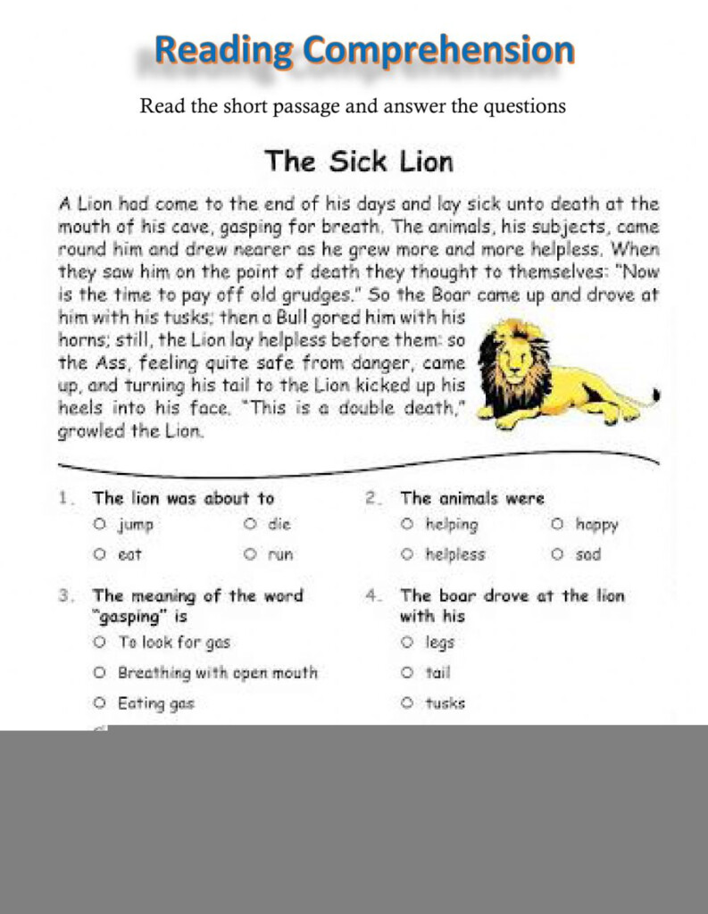 Reading Comprehension Worksheet For 5th Grade Reading Comprehension 