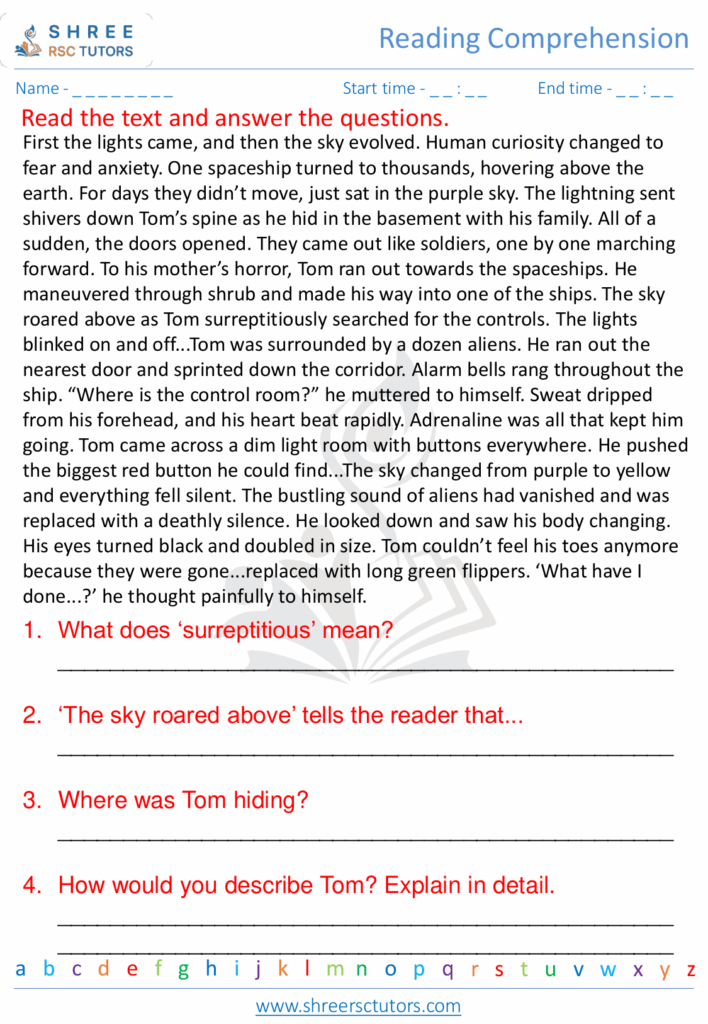 Reading Comprehension Worksheets For Grade 5 English Shree Rsc Tutors