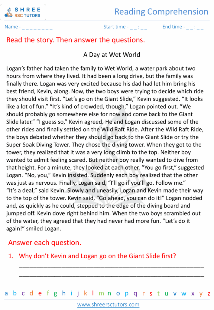 Reading Comprehension Worksheets For Grade 5 English Shree Rsc Tutors