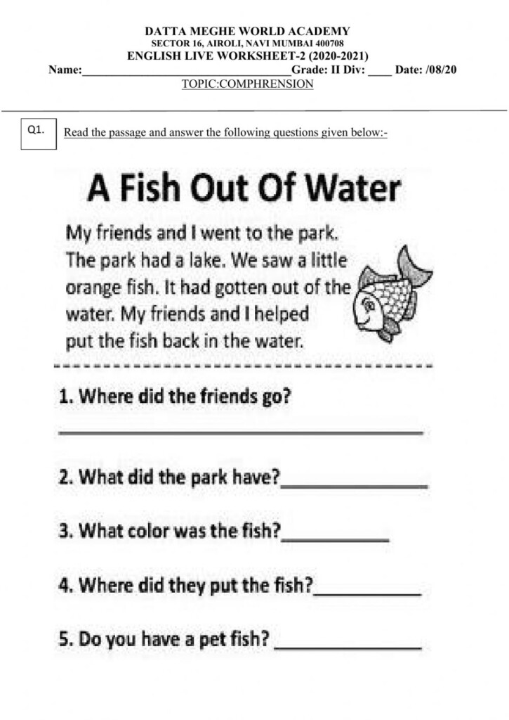 Reading Comprehension Worksheets Grade 2 Reading Comprehension Worksheets