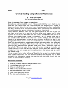 Reading Worksheets Sixth Grade Reading Worksheets