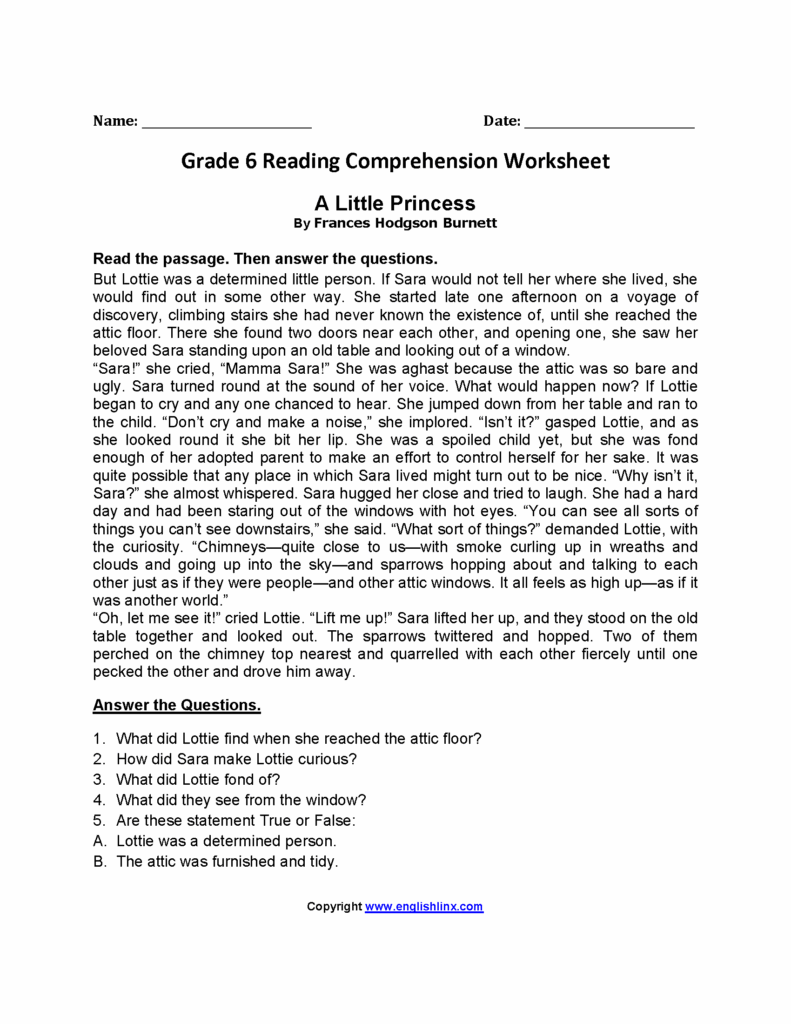 Reading Worksheets Sixth Grade Reading Worksheets
