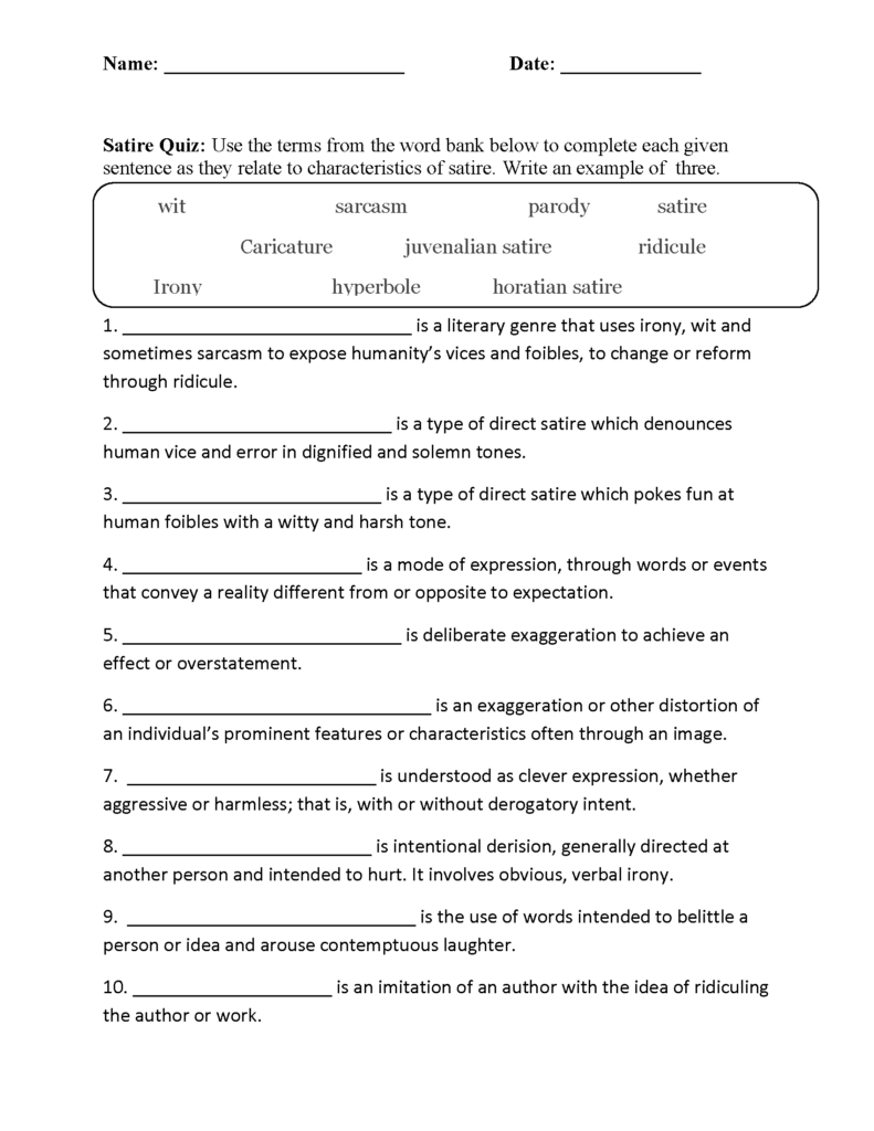 Satire Worksheets Satire Practice Worksheets Worksheets Library