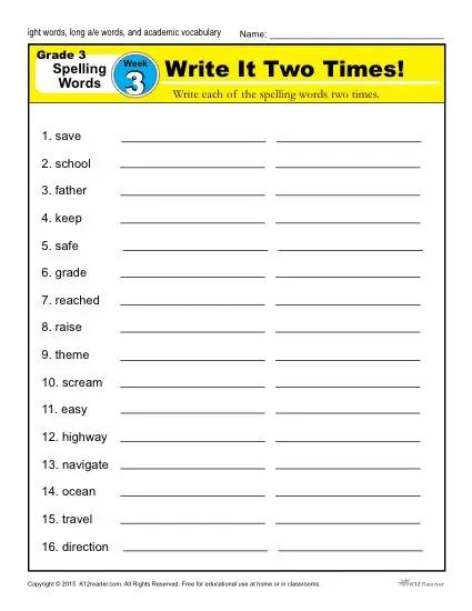 School Worksheets For 3rd Grade