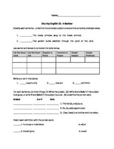 Shurley English Ch 4 Test Review Shurley English Test Review Third