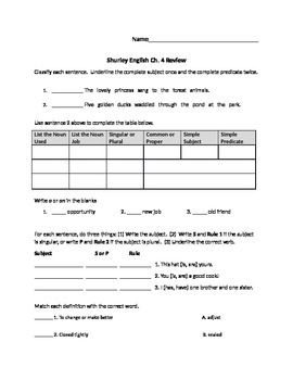 Shurley English Ch 4 Test Review Shurley English Test Review Third 
