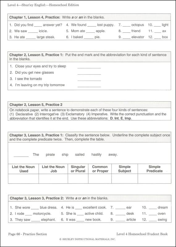 Shurley English Homeschool Workbook Level 4 Shurley Instructional 